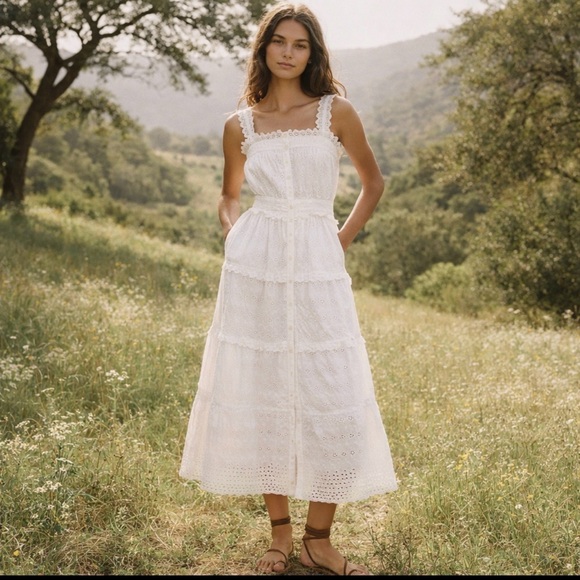 NWT: Doen X GAP Eyelet Midi Dress Off White Size L - Picture 1 of 12